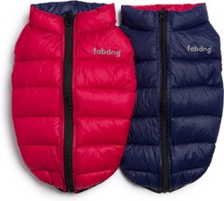 fabdog Pack N' Go Reversible Solid Dog Puffer Coat, Red/Navy, 10-in