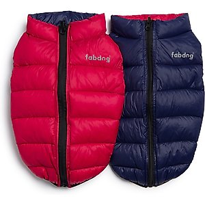 fabdog Pack N' Go Reversible Solid Dog Puffer Coat, Red/Navy, 12-in