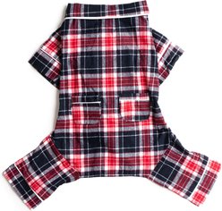 fabdog Christmas Plaid Flannel Dog Pajamas, Blue, 32-in