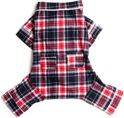 fabdog Christmas Plaid Flannel Dog Pajamas, Blue, 36-in