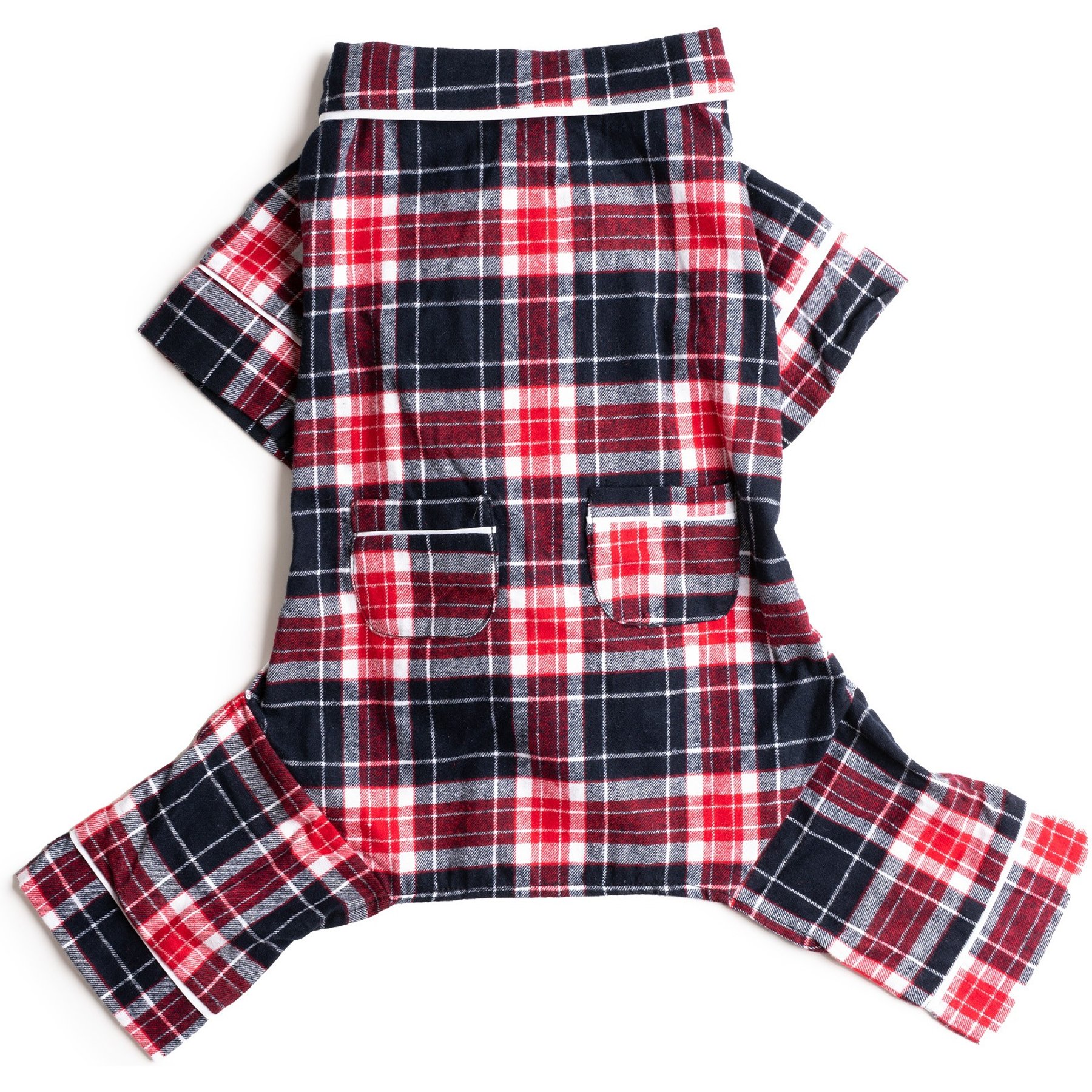 fabdog Christmas Plaid Flannel Dog Pajamas, Blue, 36-in