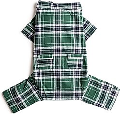 fabdog Christmas Plaid Flannel Dog Pajamas, Green, 24-in