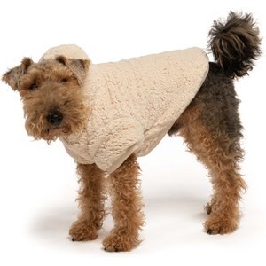 fabdog Sherpa Solid Dog Hoodie, Cream, 22-in