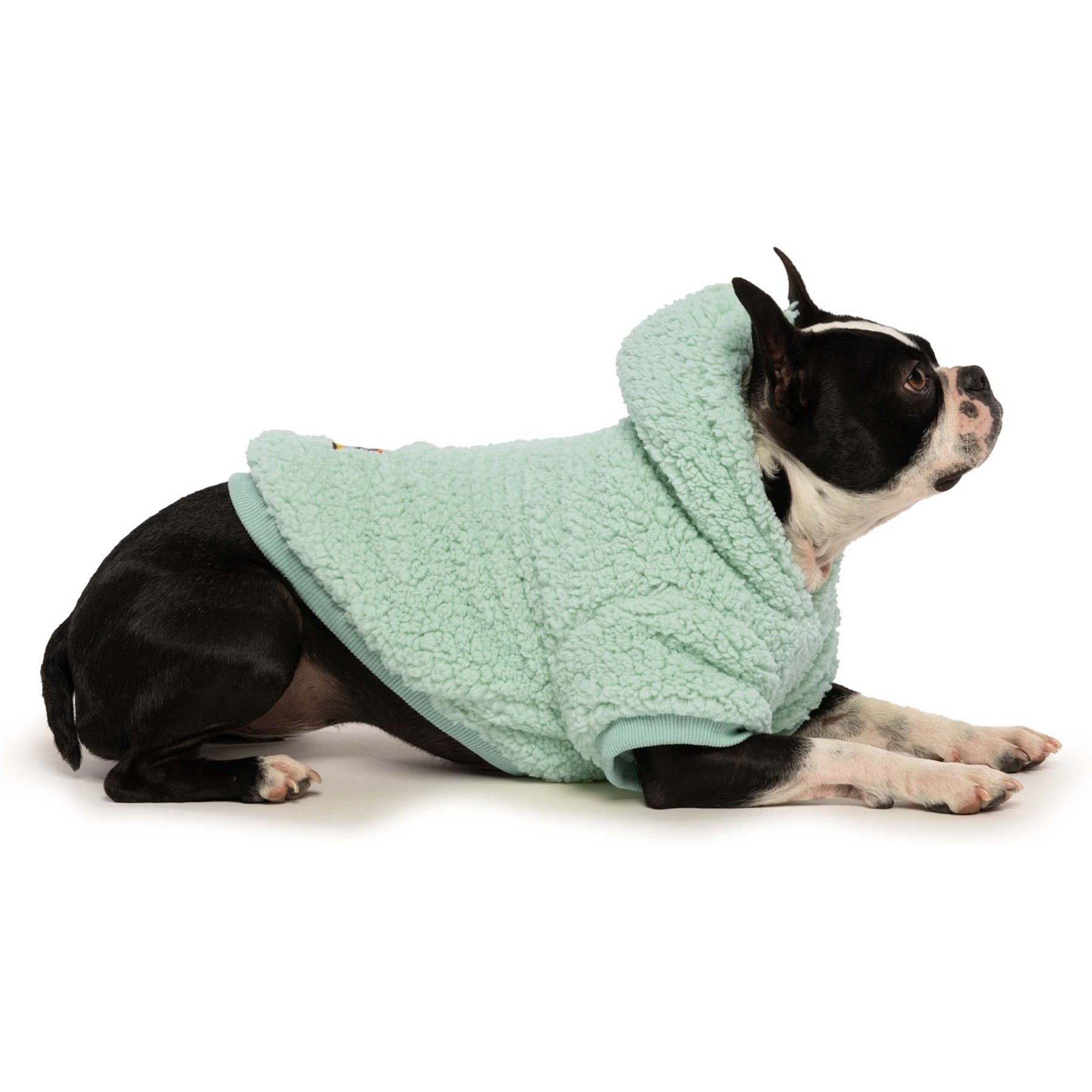 fabdog Sherpa Solid Dog Hoodie, Seafoam, 14-in