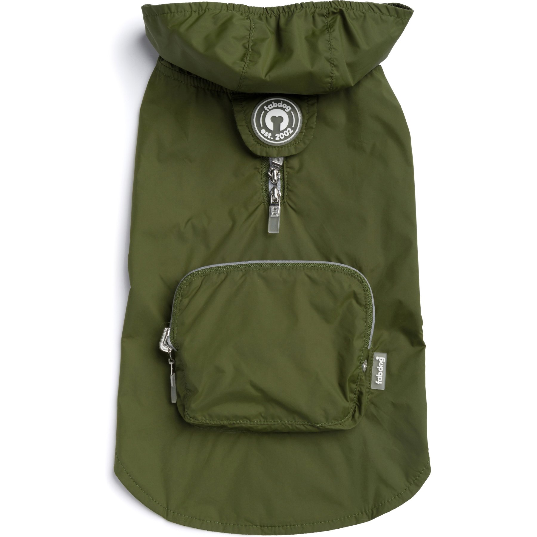fabdog Snap N' Go Dog Raincoat, Olive, Large