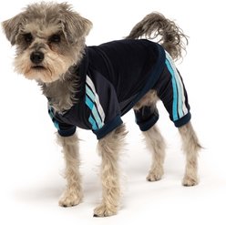 fabdog Velour Jogger Stripes Dog Sweater, Navy, 12-in