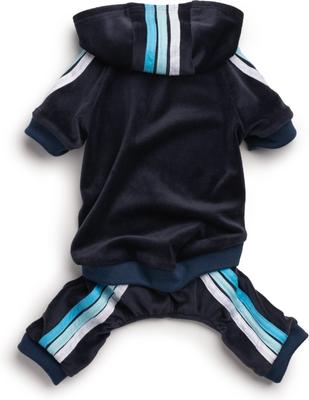 Show full view: fabdog Velour Jogger Stripes Dog Sweater, Navy, 14-in slide 2 of 5