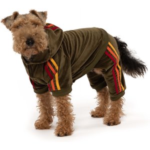 fabdog Velour Jogger Stripes Dog Sweater, Olive, 12-in