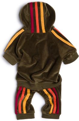 Show full view: fabdog Velour Jogger Stripes Dog Sweater, Olive, 12-in slide 3 of 5