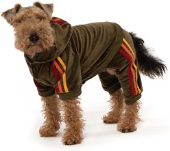 fabdog Velour Jogger Stripes Dog Sweater, Olive, 14-in