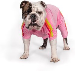fabdog Velour Jogger Stripes Dog Sweater, Pink, 18-in