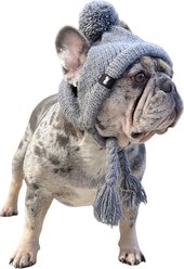 Fabulous Fido Alpaca-Blend Handmade Cozy Ears Beanie with Ear Holes & Adjustable Chin Strap Dog Knit Hat, Gray, XX-Small