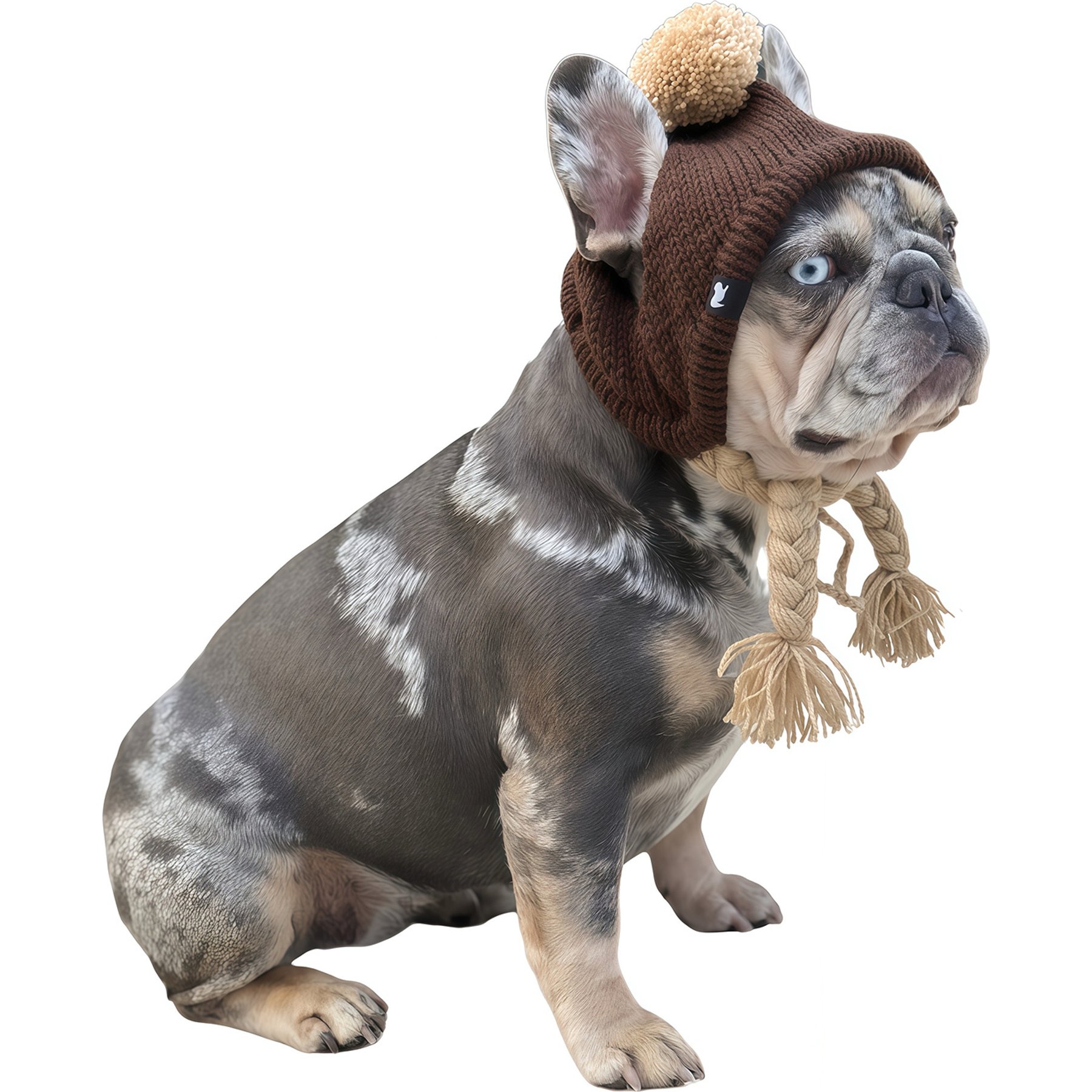Fabulous Fido Handmade Cozy Ears Beanie with Ear Holes & Adjustable Chin Strap Dog Knit Hat, Brown, Medium