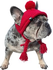 Fabulous Fido Handmade Cozy Ears Beanie with Ear Holes & Adjustable Chin Strap Dog Knit Hat, Red, XX-Small