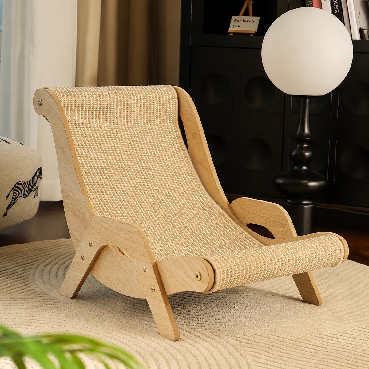 Fairela Hemp Mat Lounge Chair Dog & Cat Bed with Pink Cozy Blanket