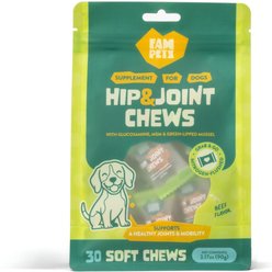 FAM Pets Hip & Joint Glucosamine, MSM & Green-Lipped Mussel Soft Chews Supplement for Dogs, 30 count slide 1 of 7