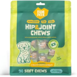 FAM Pets Hip & Joint Glucosamine, MSM & Green-Lipped Mussel Soft Chews Supplement for Dogs, 90 count