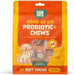 FAM Pets Probiotic+ Pumpkin, Ginger & Digestive Enzymes Soft Chews Supplement for Dogs, 60 count