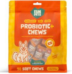 FAM Pets Probiotic+ Pumpkin, Ginger & Digestive Enzymes Soft Chews Supplement for Dogs, 90 count