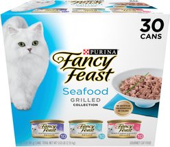 Fancy Feast Adult Grilled Seafood Feast Variety Pack in Gravy Wet Cat Food, 3-oz can, case of 30