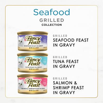 Show full view: Fancy Feast Adult Grilled Seafood Feast Variety Pack in Gravy Wet Cat Food, 3-oz can, case of 30 slide 3 of 14