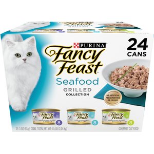 Fancy Feast Adult Grilled Seafood Feast Variety Pack in Gravy Wet Cat Food, 3-oz, case of 24