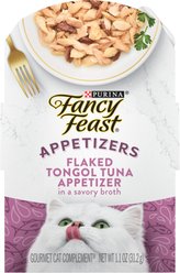 Fancy Feast Appetizers Grain-Free Flaked Tongol Tuna Appetizer in Savory Broth Wet Cat Food, 1.1-oz tray, case of 10