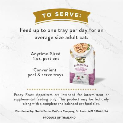Show full view: Fancy Feast Appetizers Grain-Free Flaked Tongol Tuna Appetizer in Savory Broth Wet Cat Food, 1.1-oz tray, case of 10 slide 6 of 10