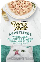 Fancy Feast Appetizers Grain-Free White Meat Chicken & Flaked Tuna Appetizer in Savory Broth Wet Cat Food, 1.1-oz tray, case of 10