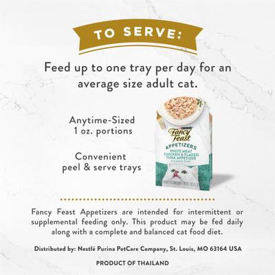 Show full view: Fancy Feast Appetizers Grain-Free White Meat Chicken & Flaked Tuna Appetizer in Savory Broth Wet Cat Food, 1.1-oz tray, case of 10 slide 6 of 10