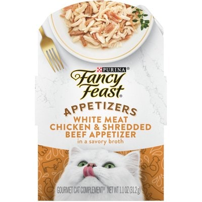 Fancy Feast Fancy Feast Appetizers Grain-Free White Meat Chicken & Shredded Beef Appetizer in Savory Broth Wet Cat Food, 1.1-oz tray, case of 10