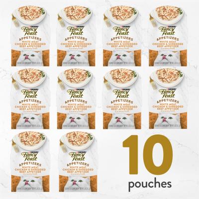 Show full view: Fancy Feast Appetizers Grain-Free White Meat Chicken & Shredded Beef Appetizer in Savory Broth Wet Cat Food, 1.1-oz tray, case of 10 slide 3 of 10