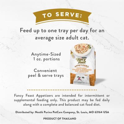 Show full view: Fancy Feast Appetizers Grain-Free White Meat Chicken & Shredded Beef Appetizer in Savory Broth Wet Cat Food, 1.1-oz tray, case of 10 slide 6 of 10