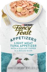 Fancy Feast Appetizers Light Meat Tuna with a Scallop Topper Lickable Cat Treats, 1.1-oz tray, case of 10 slide 1 of 8