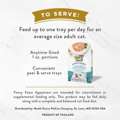 Show full view: Fancy Feast Appetizers Light Meat Tuna with a Scallop Topper Lickable Cat Treats, 1.1-oz tray, case of 10 slide 6 of 11