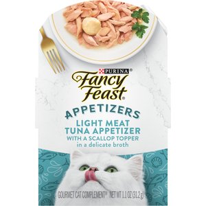 Fancy Feast Appetizers Light Meat Tuna with a Scallop Topper Lickable Cat Treats, 1.1-oz tray, case of 10