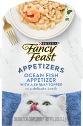 Fancy Feast Appetizers Oceanfish with a Shrimp Topper Lickable Cat Treats, 1.1-oz tray, case of 10