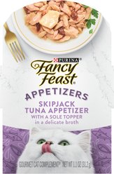Fancy Feast Appetizers Skipjack Tuna with a Sole Topper Lickable Cat Treats, 1.1-oz tray, case of 10 slide 1 of 7