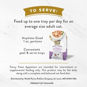 Fancy Feast Appetizers Skipjack Tuna with a Sole Topper Lickable Cat Treats, 1.1-oz tray, case of 10