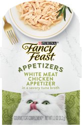 Fancy Feast Appetizers White Meat Chicken in a Savory Tuna Broth Lickable Cat Treats, 1.1-oz tray, case of 10