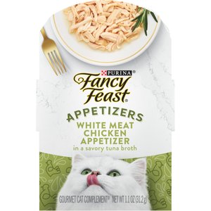 Fancy Feast Appetizers White Meat Chicken in a Savory Tuna Broth Lickable Cat Treats, 1.1-oz tray, case of 10