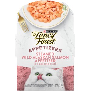 Fancy Feast Appetizers Wild Alaskan Salmon in a Delicate Broth Lickable Cat Treats, 1.1-oz tray, case of 10
