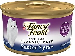 Fancy Feast Beef Feast Classic Pate Senior 7+ Canned Cat Food, 3-oz can, case of 24