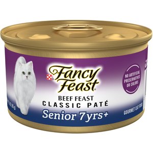 Fancy Feast Beef Feast Classic Pate Senior 7+ Canned Cat Food, 3-oz can, case of 24