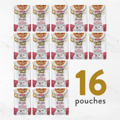 Show full view: Fancy Feast Broths Seafood Bisque & Accents of Real Lobster Grain-Free Lickable Cat Food Topper, 1.4-oz pouch, case of 16 slide 8 of 10