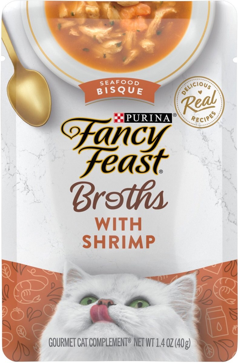Fancy Feast Broths Seafood Bisque with Shrimp Grain-Free Lickable Cat Food Topper