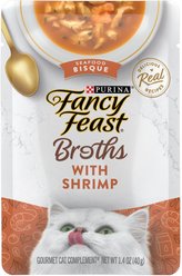 Fancy Feast Broths Seafood Bisque with Shrimp Grain-Free Lickable Cat Food Topper, 1.4-oz pouch, case of 16