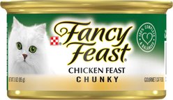 Fancy Feast Chunky Chicken Feast Canned Cat Food, 3-oz, case of 24 + Purely Natural Hand-Flaked Tuna Cat Treats, 1.06-oz pouch slide 2 of 7
