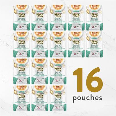 Show full view: Fancy Feast Classic Broths with Chicken, Vegetables & Whitefish Supplemental Wet Cat Food Pouches, 1.4-oz, case of 16 slide 8 of 11