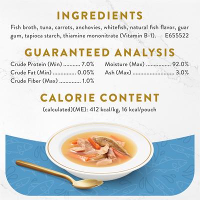 Show full view: Fancy Feast Classic Broths with Tuna, Anchovies & Whitefish Supplemental Wet Cat Food Pouches, 1.4-oz pouch, case of 16 slide 5 of 11